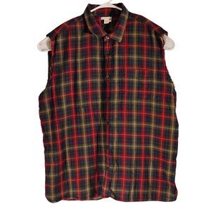 Carbon 2 Cobalt flannel shirt mens 2XL XXL red plaid sleeveless cut off cotton
